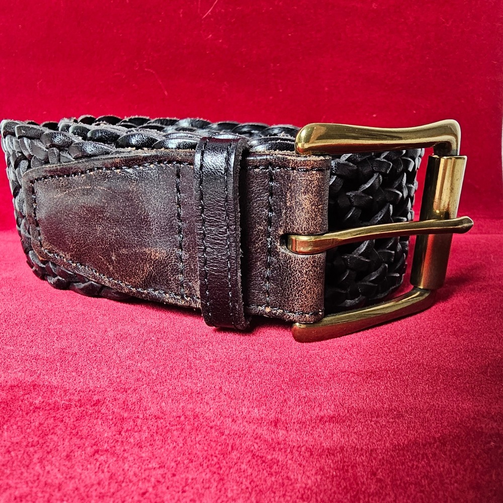 Talbots Womens Braided Genuine Leather Belt Large Black Preppy Dark Academia